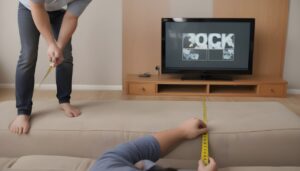 Person Measuring Distance Between Couch and TV